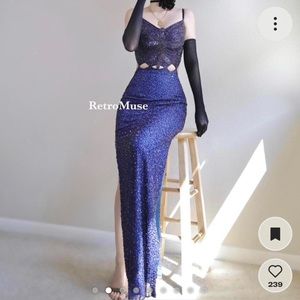 Y2K vintage Andretti Donatello blue beaded butterfly 🦋 gown prom dress